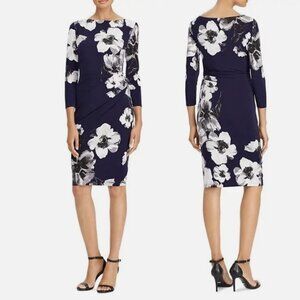 LAUREN Ralph Lauren Jersey Floral Print Boat Neck 3/4 Sleeve Cocktail Dress Sz 4